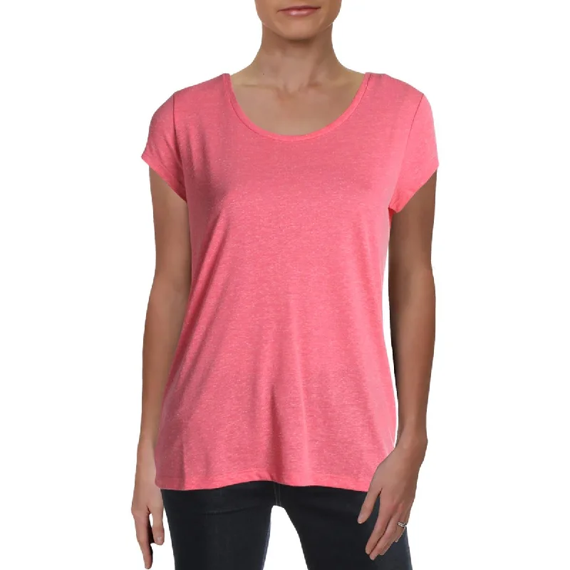 French Connection Womens Linen Blend Jewel Neck T-Shirt Print Jacquard Patchwork