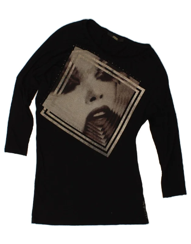 GUESS Womens One Shoulder Graphic T-Shirt Dress UK 12 Medium Black Viscose Real Fur Shearling Chenille GUESS Womens One Shoulder Graphic T-Shirt Dress UK 12 Medium Black Viscose Real Fur Shearling Chenille