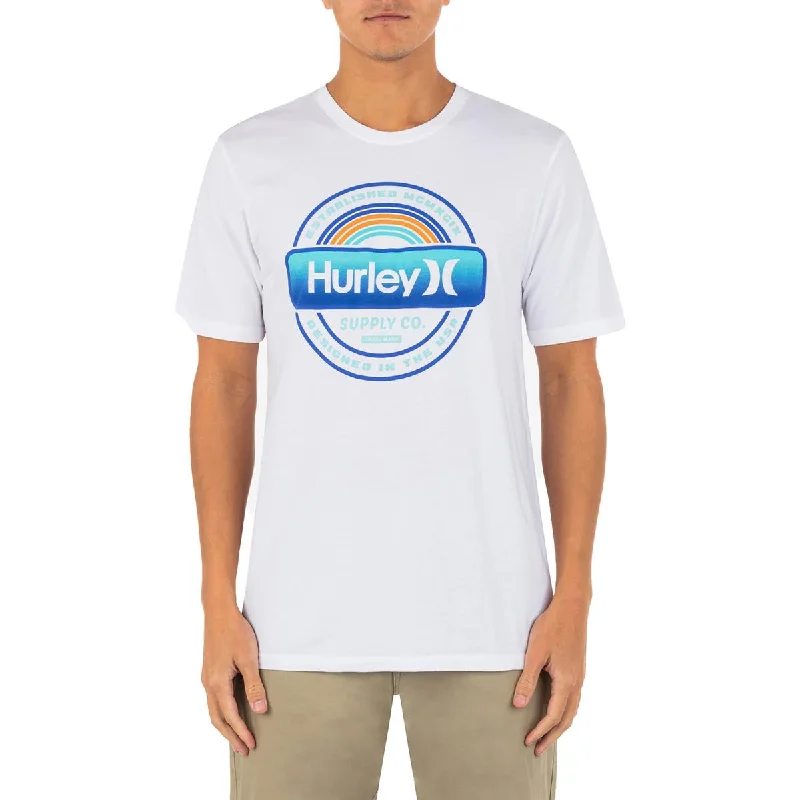 Hurley Mens Cotton Crewneck Graphic T-Shirt Mesh Fabric Canvas Fabric Denim Fabric