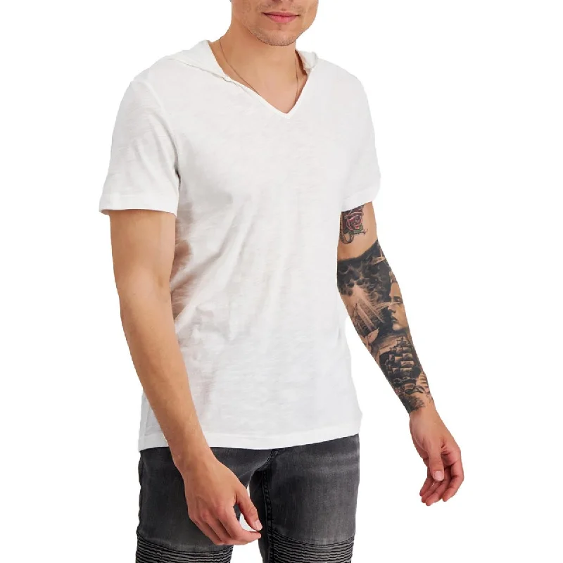INC Mens Hooded V-Neck T-Shirt Seamless Knitted Crochet