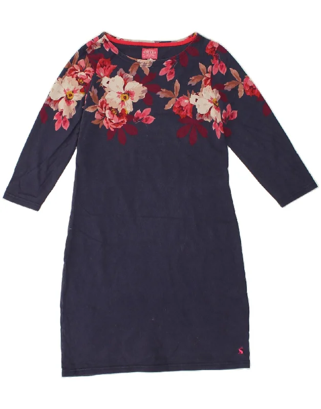 JOULES Womens 3/4 Sleeve T-Shirt Dress UK 10 Small Navy Blue Floral Thin T-Shirt Open Front Quick Dry JOULES Womens 3/4 Sleeve T-Shirt Dress UK 10 Small Navy Blue Floral Thin T-Shirt Open Front Quick Dry