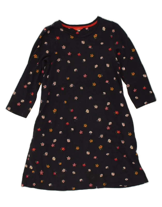 JOULES Womens 3/4 Sleeve T-Shirt Dress UK 12 Medium Navy Blue Floral Rayon Velvet Corduroy