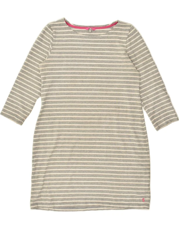 JOULES Womens 3/4 Sleeve T-Shirt Dress UK 16  Large Grey Striped Cotton Fleece Nylon Spandex