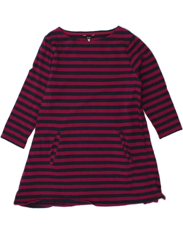 JOULES Womens 3/4 Sleeve T-Shirt Dress UK 18 XL Burgundy Striped Cotton Front Pockets Side Pockets Patch Pockets JOULES Womens 3/4 Sleeve T-Shirt Dress UK 18 XL Burgundy Striped Cotton Front Pockets Side Pockets Patch Pockets