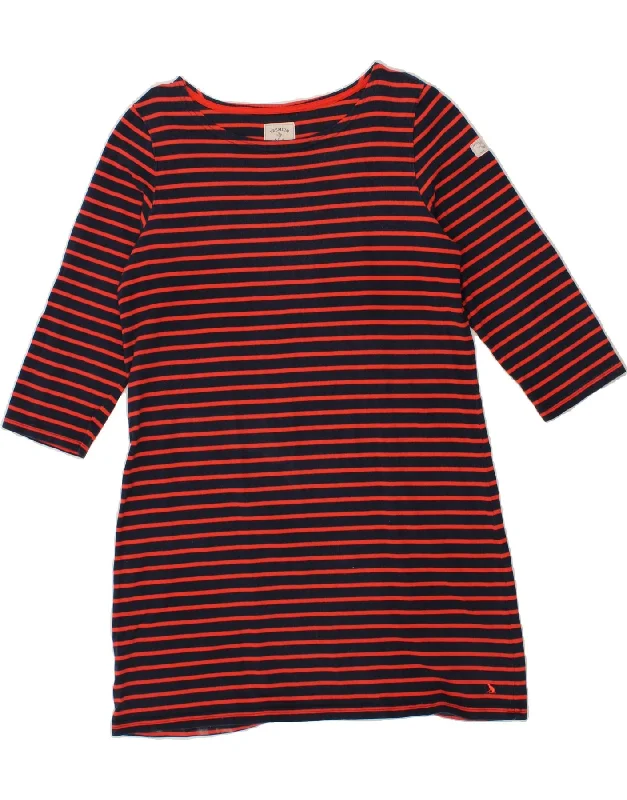 JOULES Womens 3/4 Sleeve T-Shirt Dress UK 18 XL Navy Blue Striped Cotton Zippered Front Buttoned Front Snap Front JOULES Womens 3/4 Sleeve T-Shirt Dress UK 18 XL Navy Blue Striped Cotton Zippered Front Buttoned Front Snap Front
