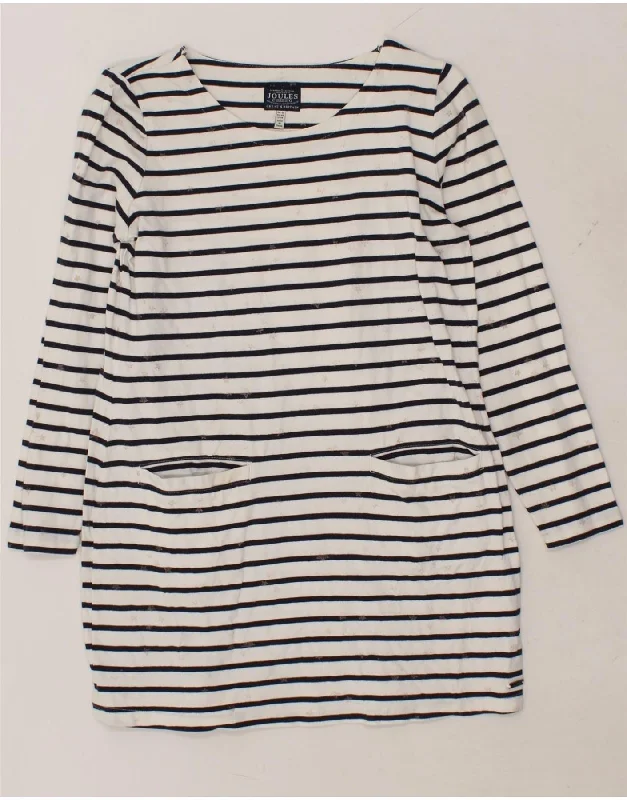 JOULES Womens Long Sleeve T-Shirt Dress UK 12 Medium White Striped Cotton Collared Crew Neck Turtle Neck JOULES Womens Long Sleeve T-Shirt Dress UK 12 Medium White Striped Cotton Collared Crew Neck Turtle Neck