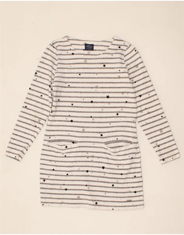 JOULES Womens Long Sleeve T-Shirt Dress UK 8 Small White Striped Cotton Chenille Brocade Lace