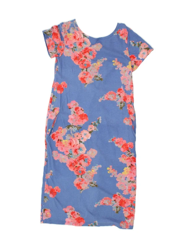 JOULES Womens T-Shirt Dress UK 12 Medium Blue Floral Striped Floral Plaid