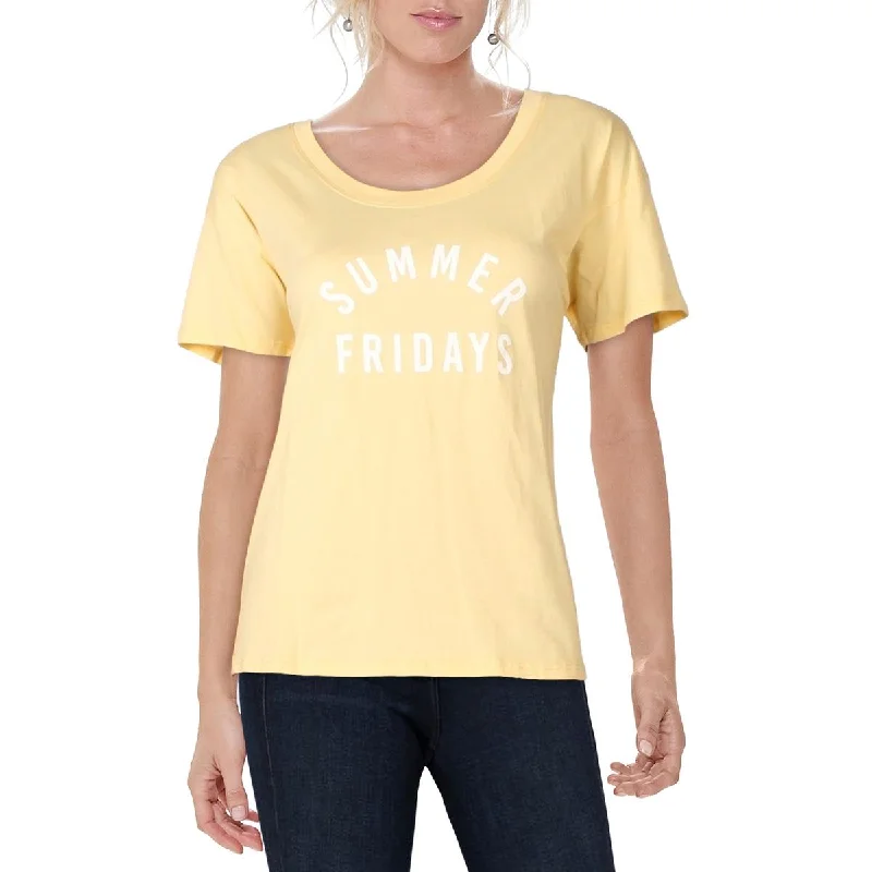 Knit Riot Womens Summer Fridays Cotton Graphic T-Shirt Notch Collar Peter Pan Collar Cowl Neck Knit Riot Womens Summer Fridays Cotton Graphic T-Shirt Notch Collar Peter Pan Collar Cowl Neck