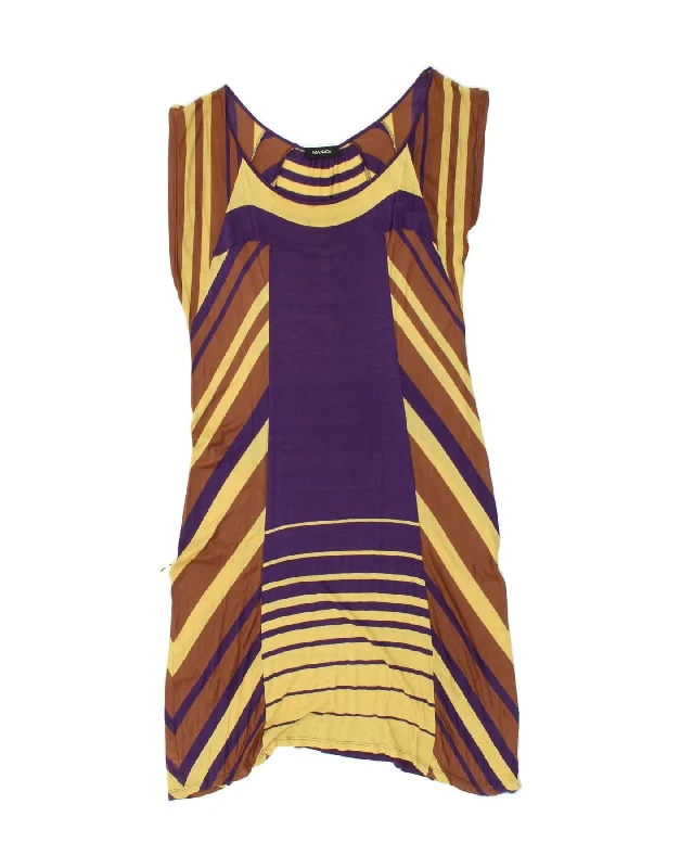MAX & CO. Womens T-Shirt Dress UK 10 Small Multicoloured Striped Satin Blend Silk Blend Wool Blend