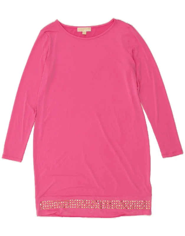 MICHAEL KORS Womens Long Sleeve T-Shirt Dress UK 16 Large Pink Polyester Mesh Canvas Denim MICHAEL KORS Womens Long Sleeve T-Shirt Dress UK 16 Large Pink Polyester Mesh Canvas Denim