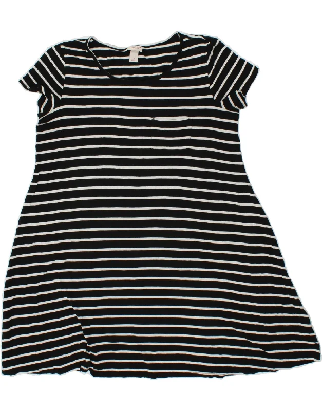 MOSSIMO Womens T-Shirt Dress UK 14 Large Black Striped Cotton Chenille Fabric Brocade Fabric Lace Fabric