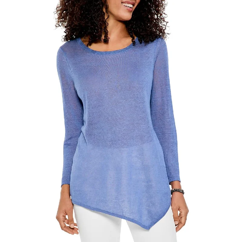 Nic + Zoe Womens Scoop neck Light T-Shirt Beaded Sequined Faux Fur