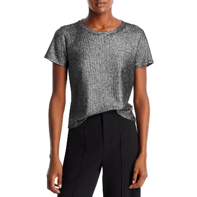 Paige Womens Metallic Crewneck T-Shirt Solid Print Embellished