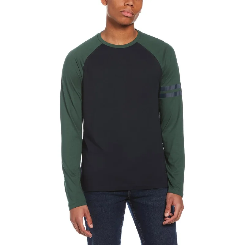 Perry Ellis Mens Striped Trim Colorblock T-Shirt Anti-Shrink Durable Soft