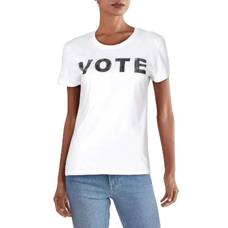 Prince Peter Womens Vote Ribbed Trim Graphic T-Shirt Houndstooth Herringbone Solid