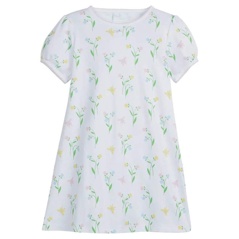 Printed T-Shirt Dress - Butterfly Garden Collared Crew Neck Turtle Neck