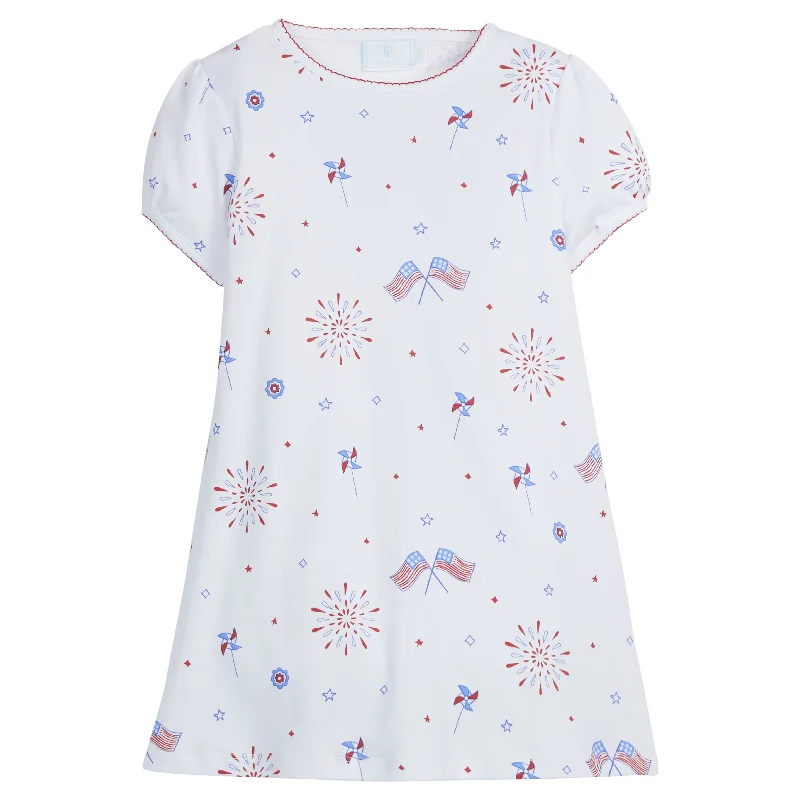 Printed T-Shirt Dress - Patriotic Flags Hooded Caped Shawl Collar