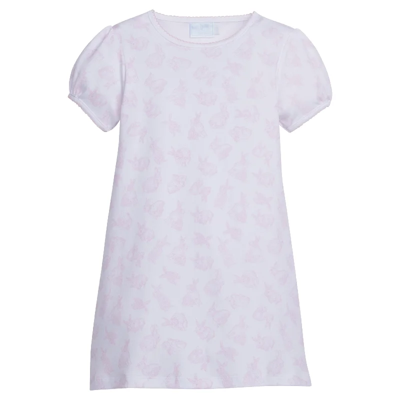 Printed T-Shirt Dress - Pink Tossed Bunnies Notch Collar Peter Pan Collar Cowl Neck