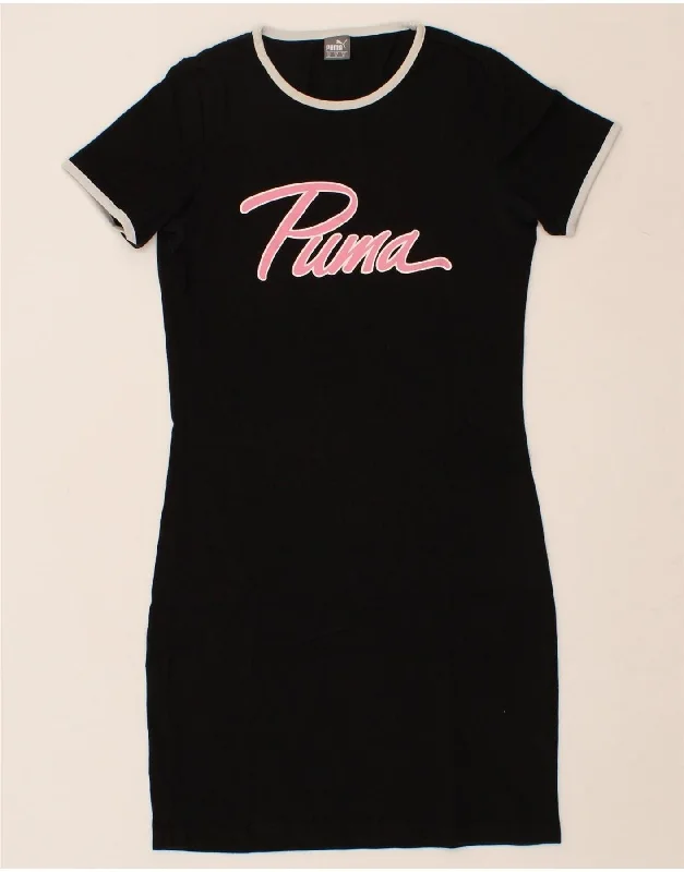 PUMA Womens Graphic T-Shirt Dress UK 12 Medium Black Cotton Mesh Blend Leather Blend Suede Blend PUMA Womens Graphic T-Shirt Dress UK 12 Medium Black Cotton Mesh Blend Leather Blend Suede Blend