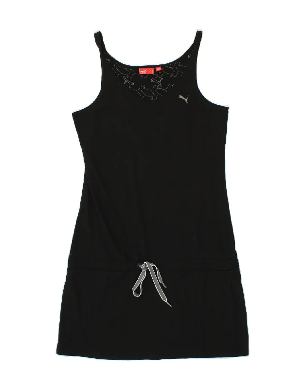PUMA Womens Sleeveless T-Shirt Dress UK 14 Medium Black Cotton Asymmetrical Pockets Print PUMA Womens Sleeveless T-Shirt Dress UK 14 Medium Black Cotton Asymmetrical Pockets Print