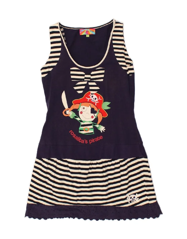 ROSALITA MC GEE Womens Graphic T-Shirt Dress UK 10 Small Navy Blue Striped Fitted T-Shirt Seamless Stretchy ROSALITA MC GEE Womens Graphic T-Shirt Dress UK 10 Small Navy Blue Striped Fitted T-Shirt Seamless Stretchy