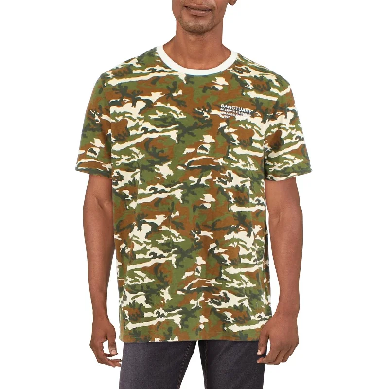 Sanctuary Mens Camouflage Crewneck T-Shirt Fleece Fabric Down Fabric Feather Fabric