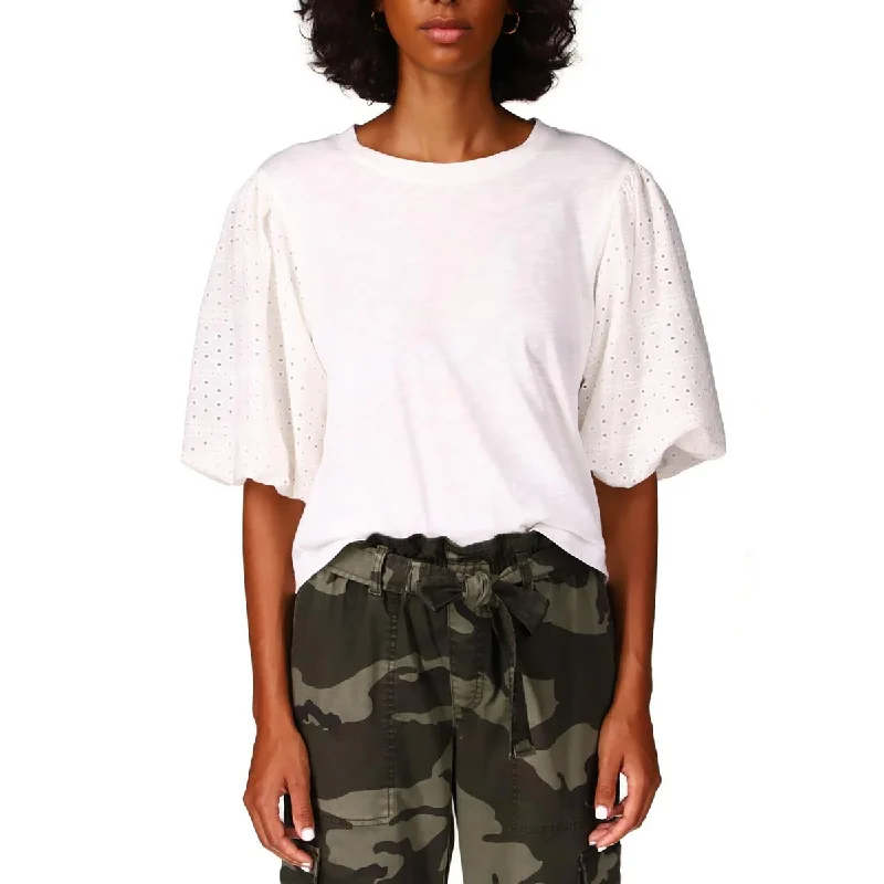 Sanctuary Womens Cloud Control Eyelet Slub T-Shirt Houndstooth Herringbone Solid