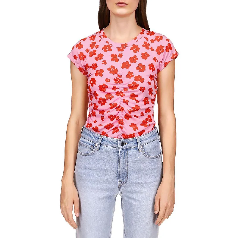 Sanctuary Womens Floral Print Ruched T-Shirt Fashionable Trendy Casual