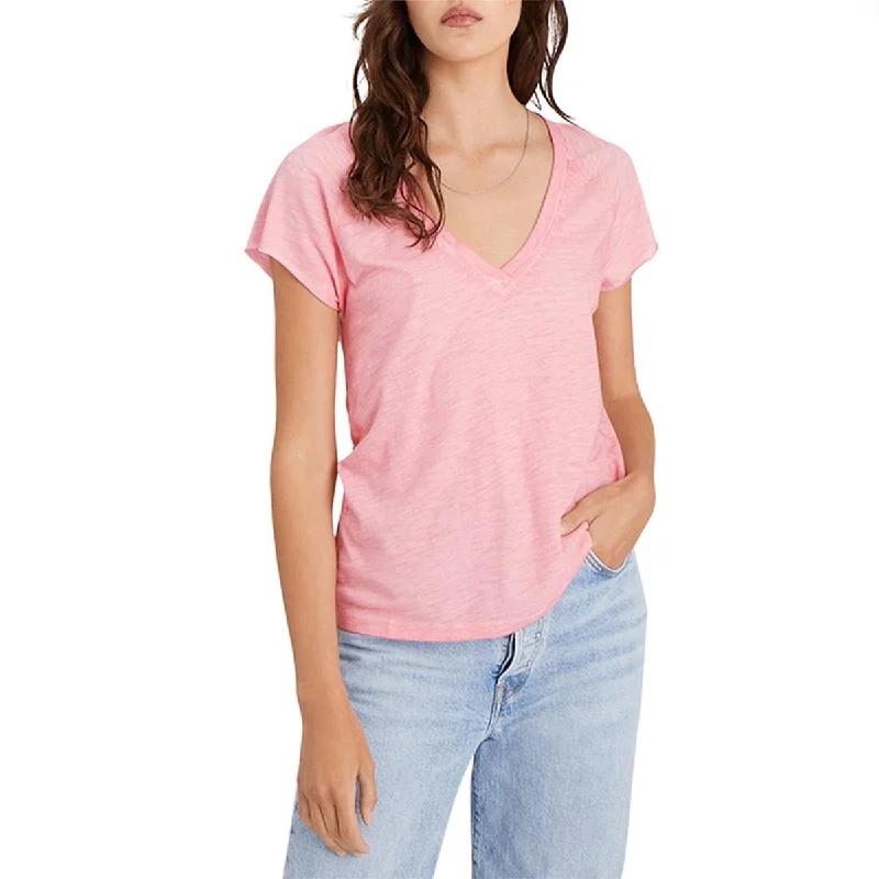 Sanctuary Womens Lou V-Neck Heathered T-Shirt Graphic Embroidered Appliqued