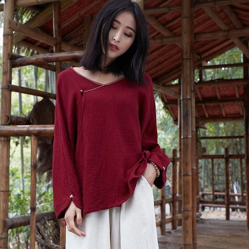 Style cotton top silhouette Omychic Women Spring Loose Long Sleeve Embroidery T-Shirt Houndstooth Herringbone Solid Style cotton top silhouette Omychic Women Spring Loose Long Sleeve Embroidery T-Shirt Houndstooth Herringbone Solid
