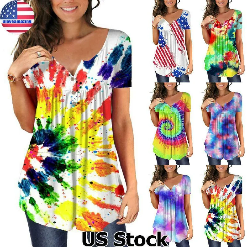 Summer Tie Dye Short Sleeve T-Shirt Real Fur Shearling Chenille
