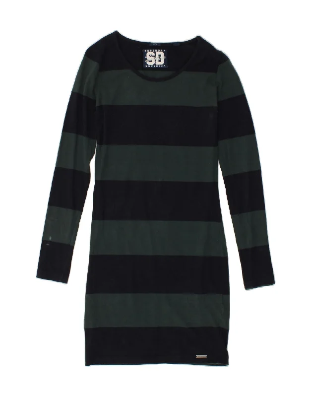 SUPERDRY Womens Long Sleeve T-Shirt Dress UK 10 Small Green Striped Cotton Welt Pockets Slit Pockets Flap Pockets SUPERDRY Womens Long Sleeve T-Shirt Dress UK 10 Small Green Striped Cotton Welt Pockets Slit Pockets Flap Pockets