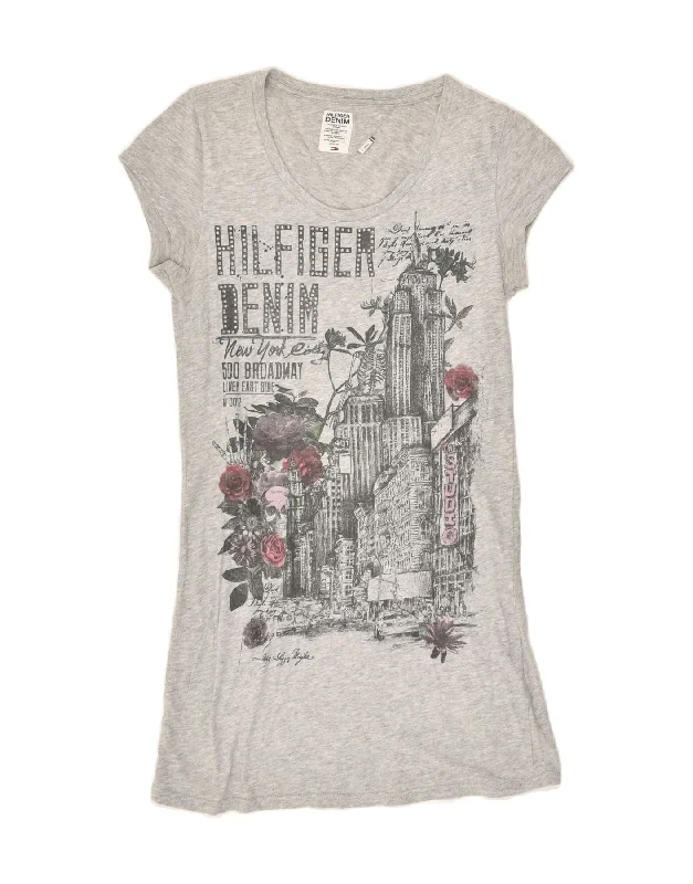 TOMMY HILFIGER Womens Graphic T-Shirt Dress UK 6 XS Grey Cotton Beaded Sequined Faux Fur TOMMY HILFIGER Womens Graphic T-Shirt Dress UK 6 XS Grey Cotton Beaded Sequined Faux Fur