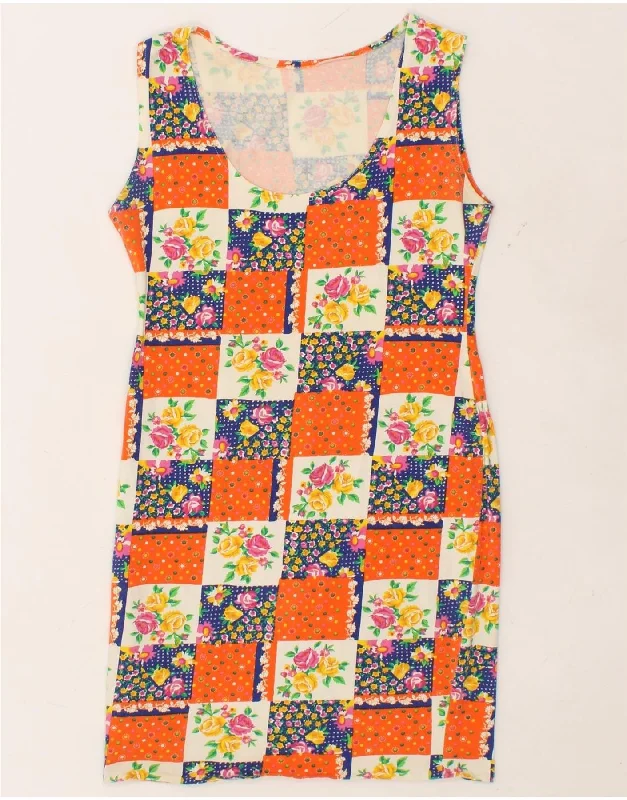 VINTAGE Womens Sleeveless T-Shirt Dress UK 12 Medium Orange Floral Chenille Fabric Brocade Fabric Lace Fabric VINTAGE Womens Sleeveless T-Shirt Dress UK 12 Medium Orange Floral Chenille Fabric Brocade Fabric Lace Fabric