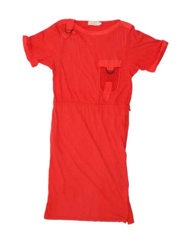 VINTAGE Womens T-Shirt Dress EU 40 Medium Red Cotton Fabric Linen Fabric Terry Fabric VINTAGE Womens T-Shirt Dress EU 40 Medium Red Cotton Fabric Linen Fabric Terry Fabric