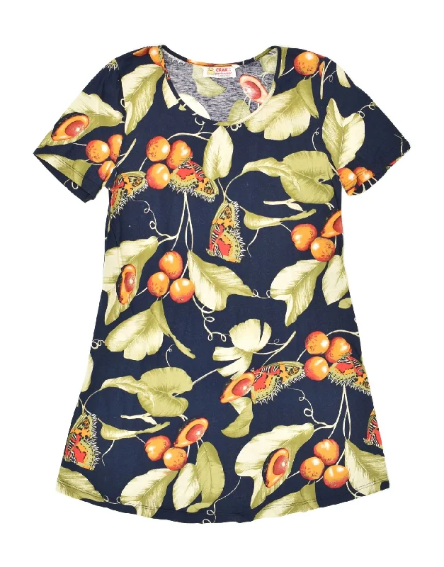 VINTAGE Womens T-Shirt Dress IT 50 XL Navy Blue Floral Cotton Graphic Embroidered Appliqued VINTAGE Womens T-Shirt Dress IT 50 XL Navy Blue Floral Cotton Graphic Embroidered Appliqued