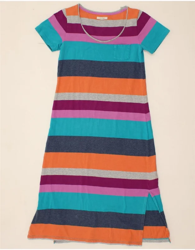 WHITE STUFF Womens T-Shirt Dress UK 10 Small Multicoloured Striped Cotton Rayon Velvet Corduroy