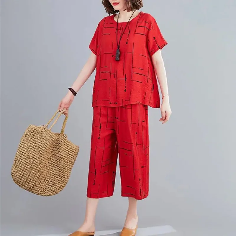 Women O Neck Short Sleeve T-shirt Wide Leg Shorts 2 Piece Set B-97259 Ribbed T-Shirt High Neck Heavyweight
