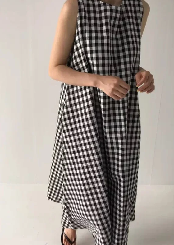 Women Plaid Pockets Cozy Long Dress Summer Tunics Handmade artisanal