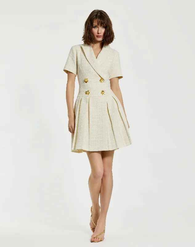 Tweed Short Sleeve Blazer Mini Dress Women's Simple Jacket