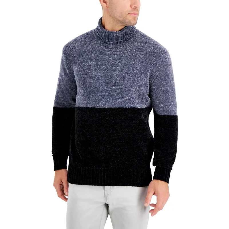 Alfani Mens Equator Chenille Colorblock Turtleneck Sweater Long Sweater Short Sweater Cropped Sweater