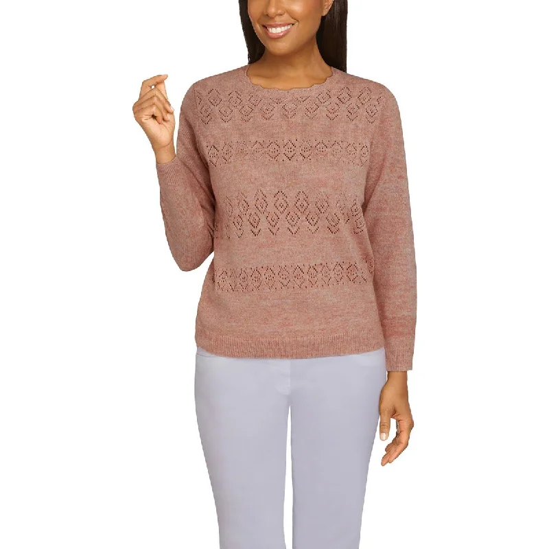 Alfred Dunner Womens Glitter Long sleeve Pullover Top Ruffled Neck Pullover
