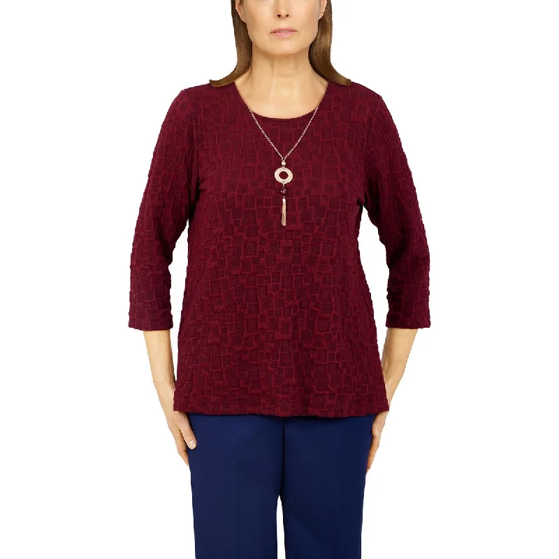 Alfred Dunner Womens Solid  Pullover Top Hooded Pullover Sweater