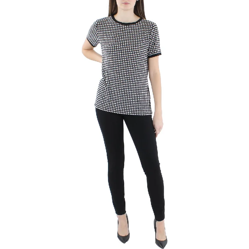 Anne Klein Womens Polka Dot Faux Back Buttons Pullover Top Leg Sleeve Comfort