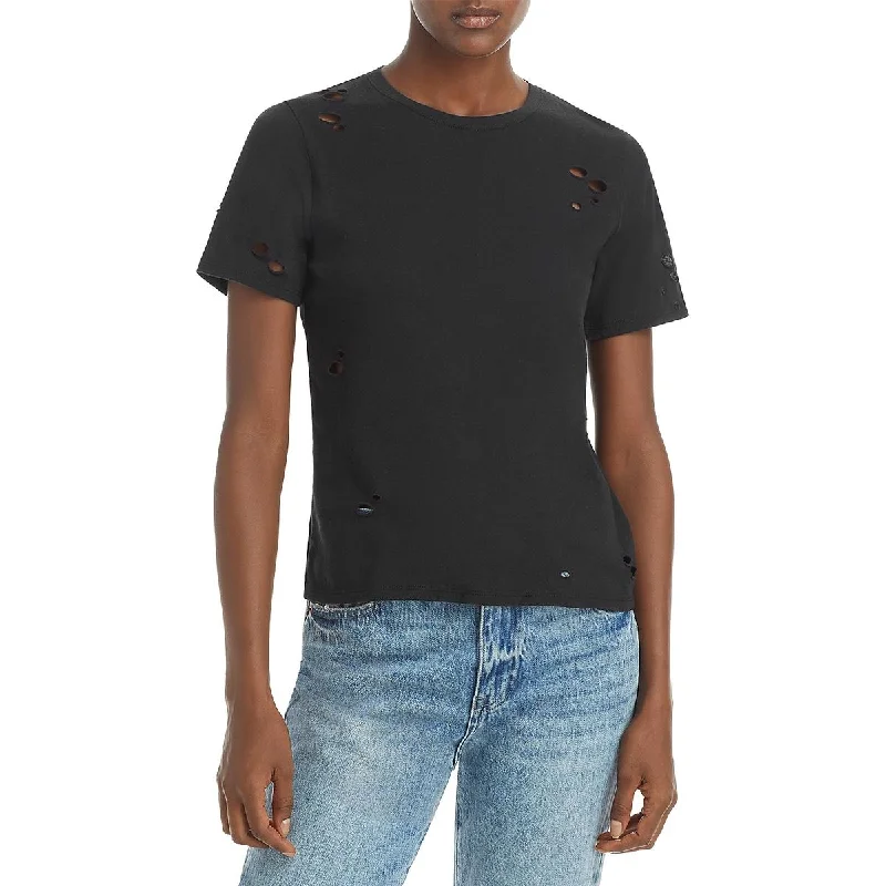 ATM Womens Distressed Crewneck Pullover Top Short Sleeve Top
