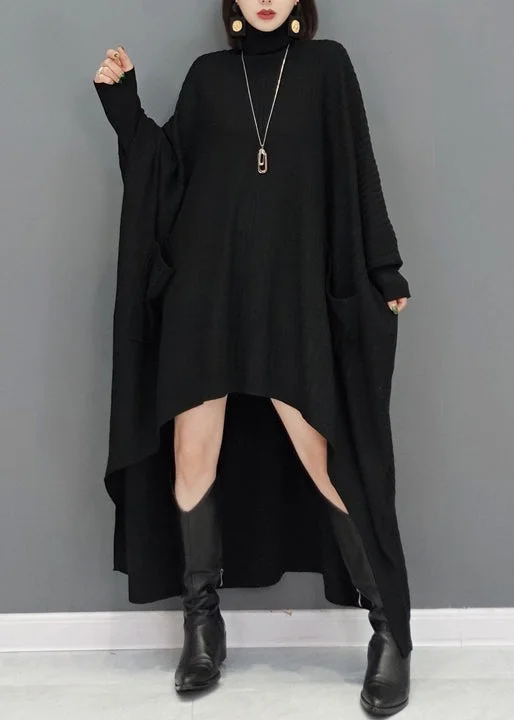 Black Patchwork Plus Size Knit Sweater Dress Hign Neck Fall Denim Fabric Leather Fabric Suede Fabric Black Patchwork Plus Size Knit Sweater Dress Hign Neck Fall Denim Fabric Leather Fabric Suede Fabric