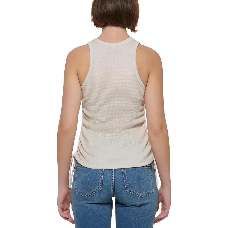 Calvin Klein Jeans Womens Petites   Ruched Thermal Pullover Top Zipper Front Cardigan