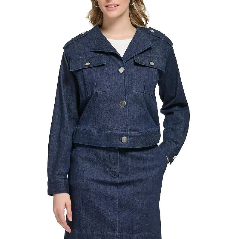 Calvin Klein Womens Flyaway Denim Collarless Blazer Women's Vintage Jacket
