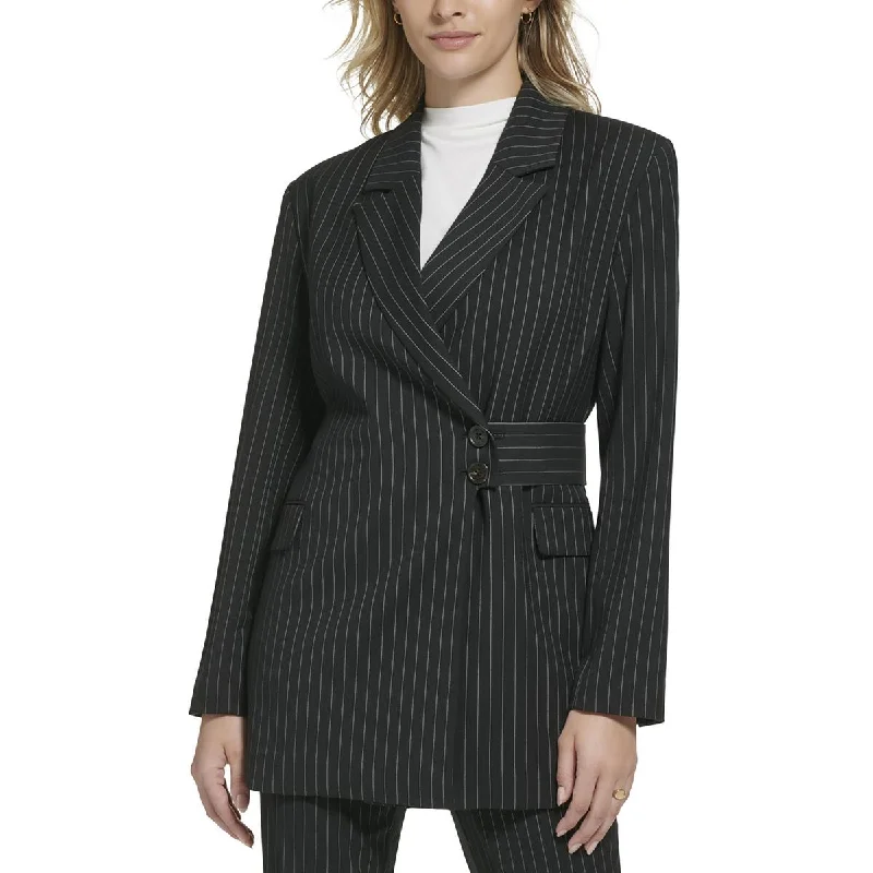 Calvin Klein Womens Pinstripe  Two-Button Blazer Women's Travel Jacket